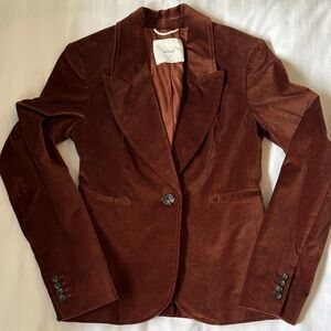 Wilfred Rich Brown Cotton Stretch  Velvet Blazer NWOT